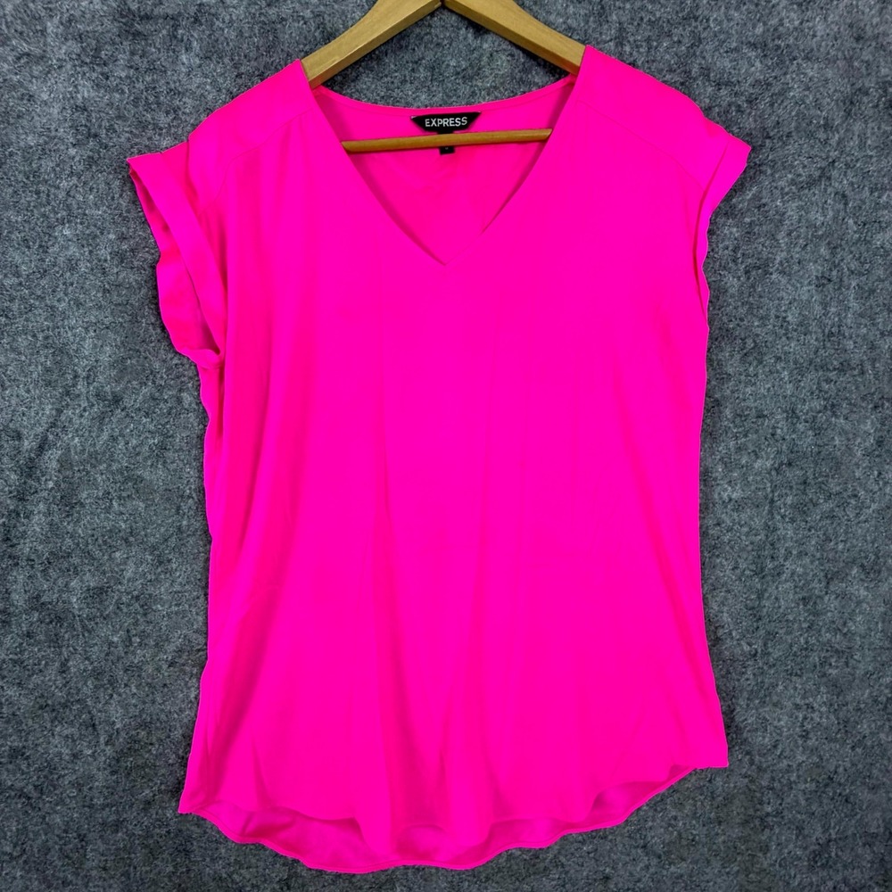 Express Top Womens Medium Pink Flowy Office Siren Fun Layer Solid Bright